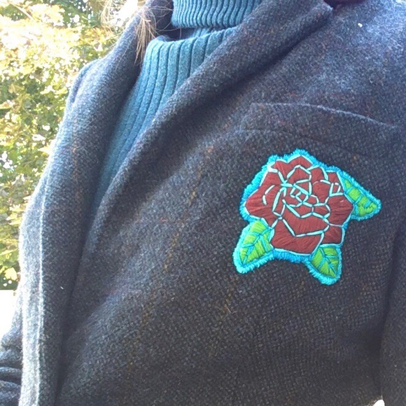 Zara Jackets & Blazers - Zara Lambswool Blazer with Hand Embroidered Rose